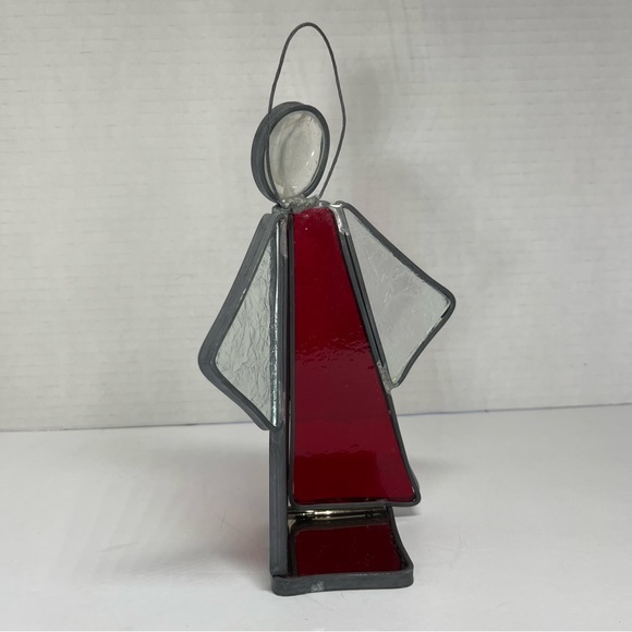 Red and Clear Stained Glass Holiday Angel Candle holder, Xmas Decor, Christmas - Picture 3 of 8